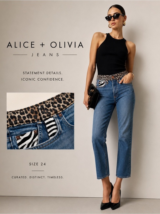 Alice + Olivia Denim - Alice + Olivia Leopard Zebra Trim Straight Crop Jeans 24